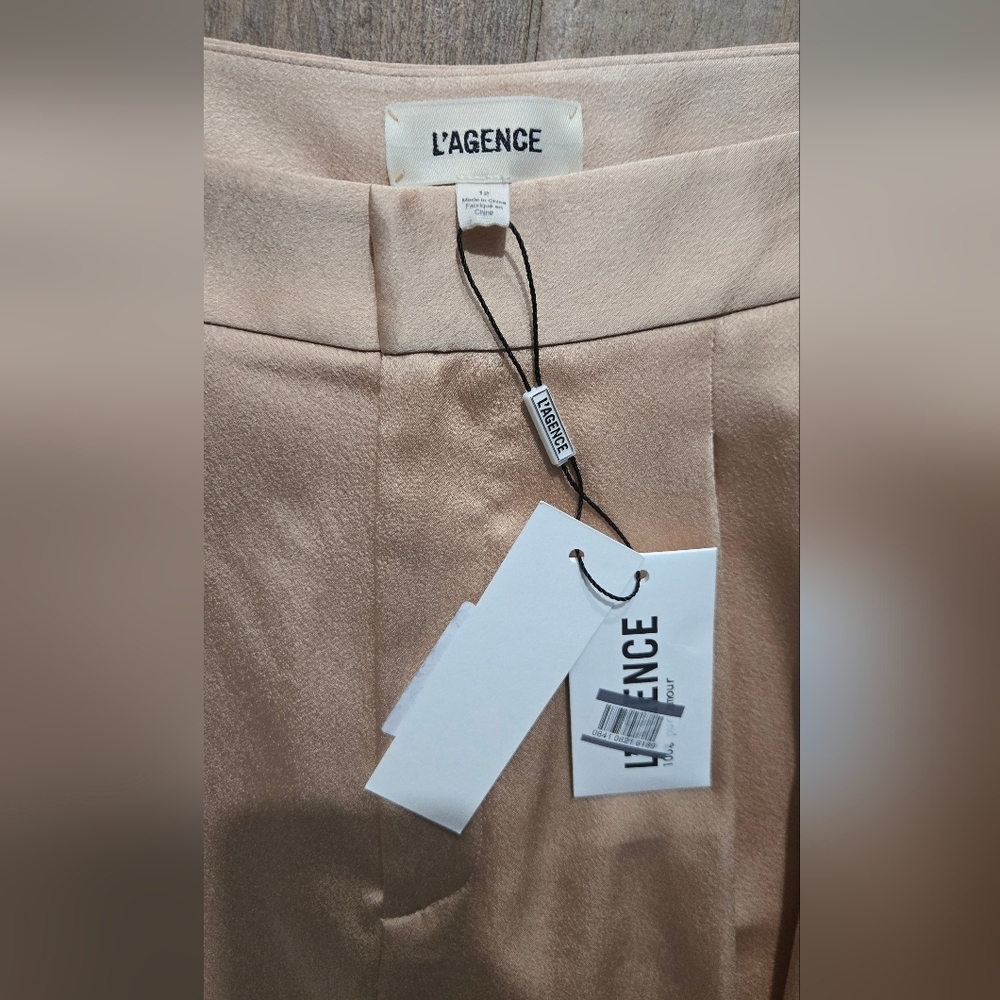L'AGENCE Aubrie Mid Rise Wide Leg Satin Pant Latte Size 12 - Picture 12 of 16